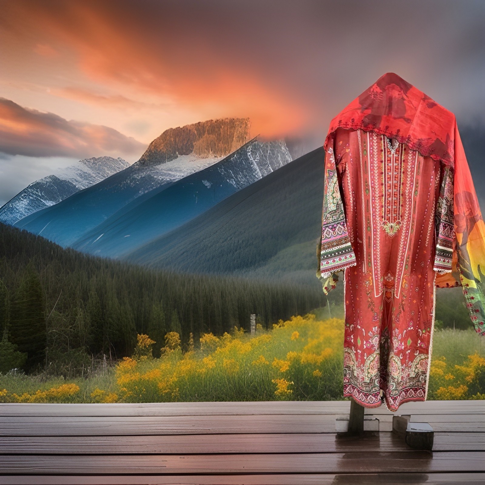 Red Multi-Color Cotton Pakistani Salwar Kameez with Dupatta for Women