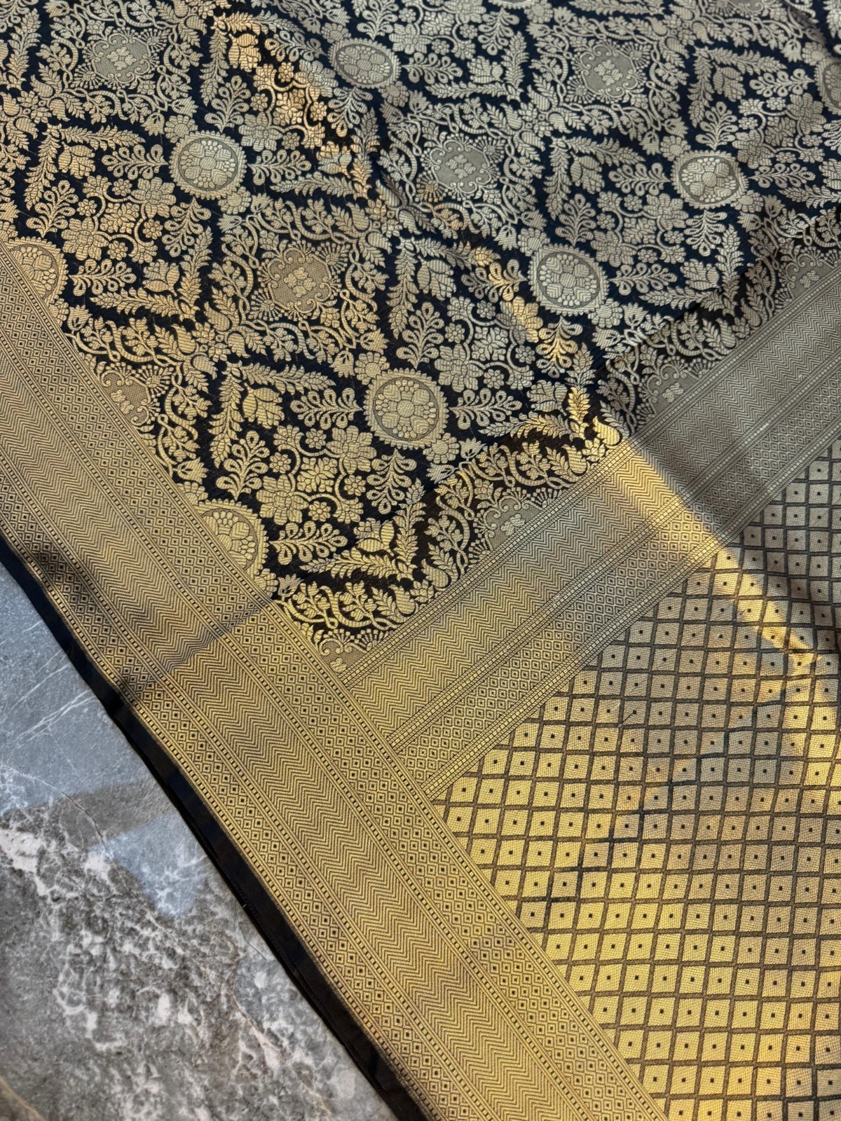 Luxury Black Katan Silk Style Saree Traditional Golden Zari Border Partywear