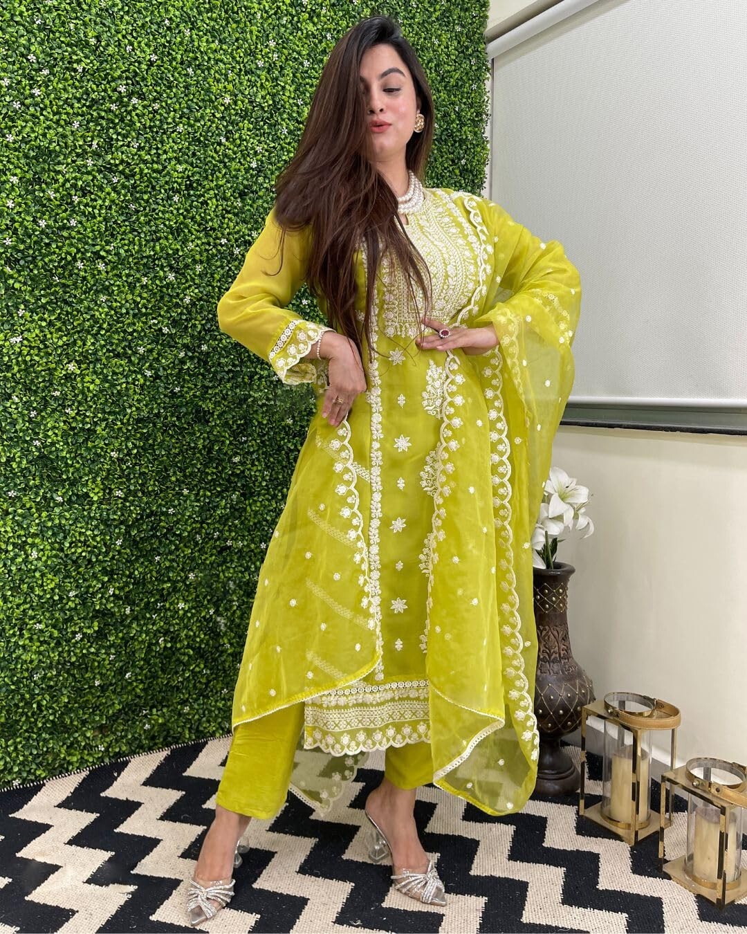 Women’s Rayon Blend Straight Embroidered Kurta with Pant & Dupatta