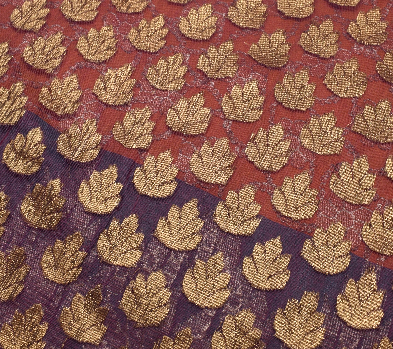 Sushila Vintage Indian Saree Pure Silk With Net Mesh Woven Floral Sari Fabric