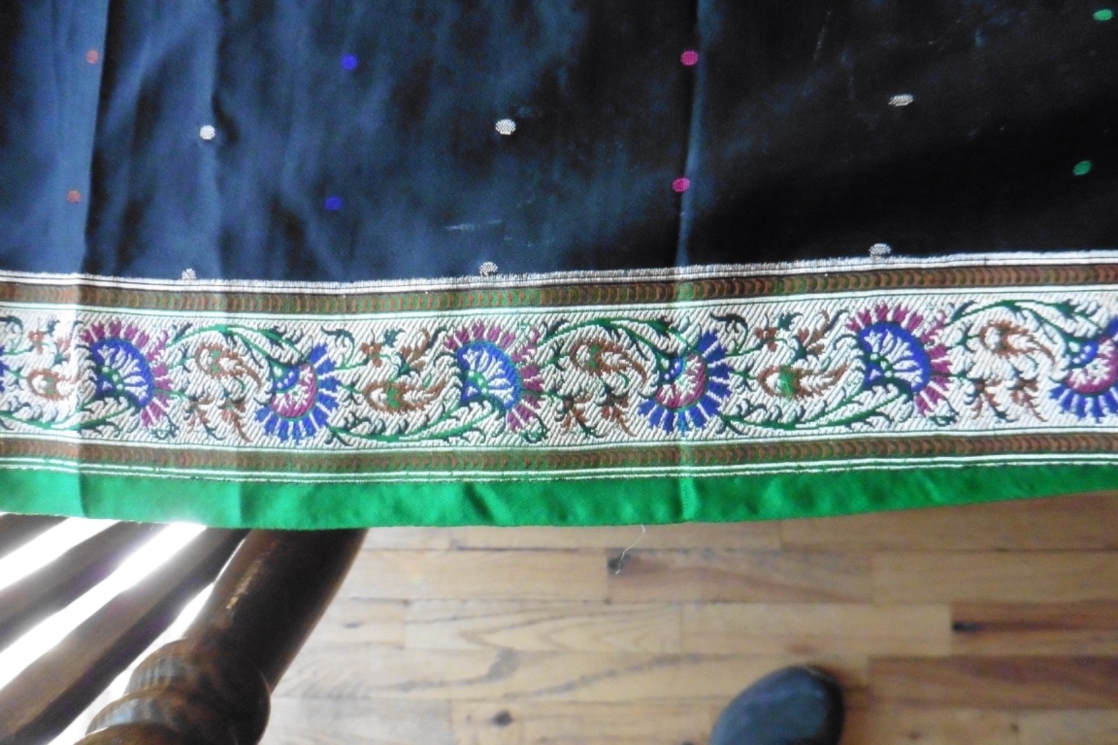 Modal Silk Fabric Ajrakh Hand-Block Print Saree Black And Green Paisley Motif