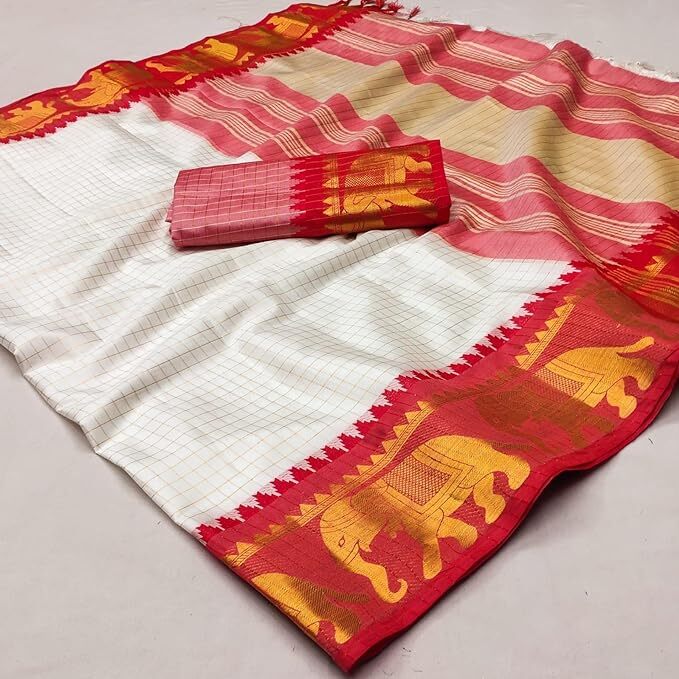 Glamorous Kanjivaram Soft Silk Saree With zari woven + un-stitched Blouse Piece