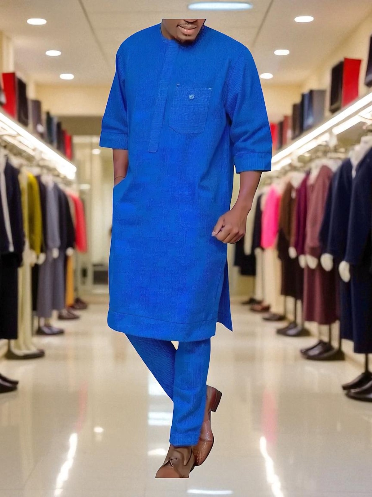 Men,s Classic African Traditional Short Sleeve Shirt and Pant Two Piece