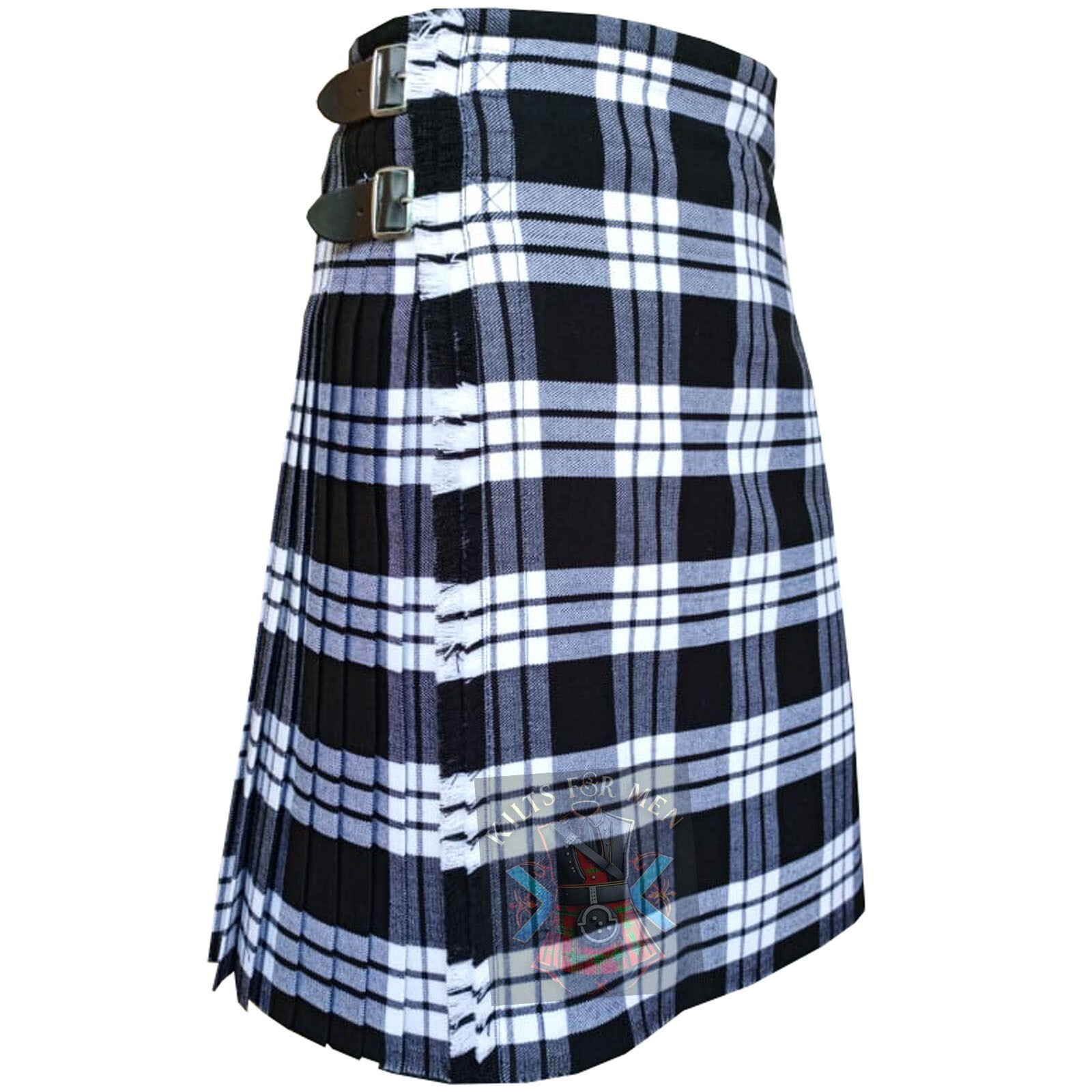 Kilts For Men MacFarlane Black and White Tartan Kilt Handmade For Sale