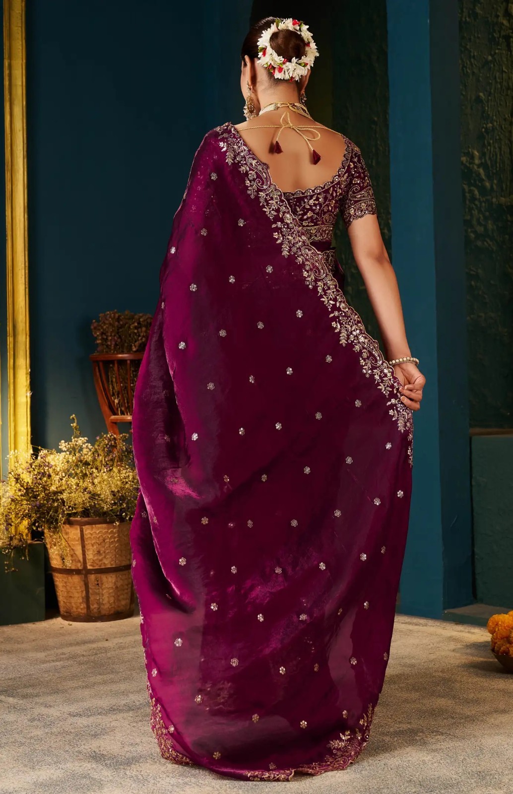 Sari Blouse Indian Women Silk Wine Color Saree Bollywood Designer Wedding Sarees