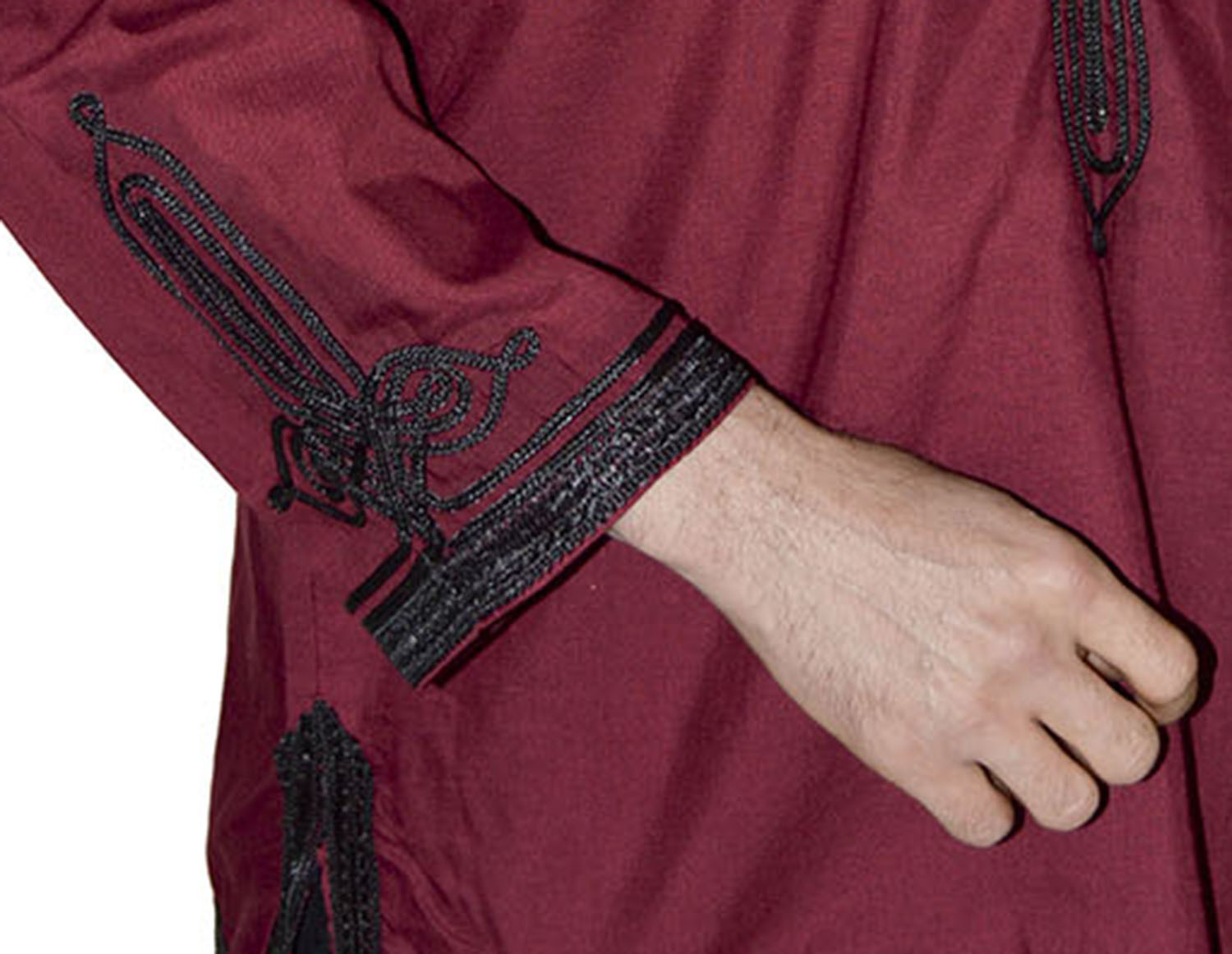 Moroccan Men Tunic Shirt Cafan Casual Handmade Embroidered Cotton XL Burgundy