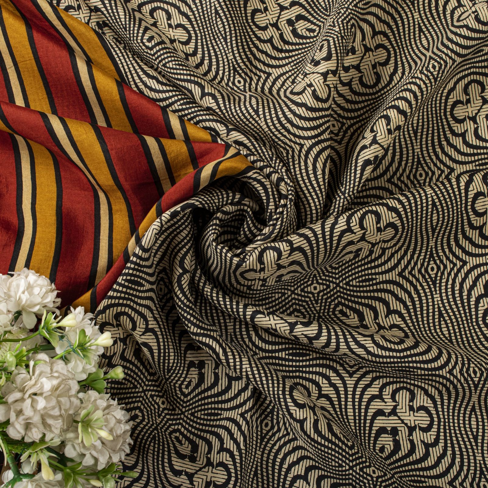 Sanskriti Vintage Saree Cream Soft Pure Silk Abstract Printed Sari 5.5+Yd Fabric