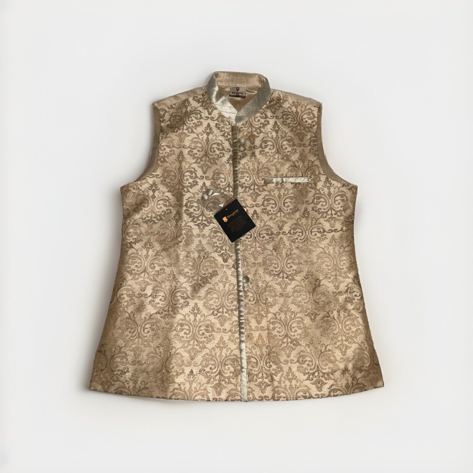 Manyavar Men’s 1pc Jacket Vest Fawn Gold/Cream, Size Medium/38 NEW Made In India