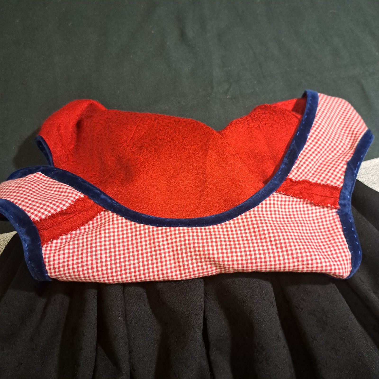 Vtg 1960s Bavarian Dirndl Dress & Blouse Set Wool Jacquard Red Black Oktoberfest