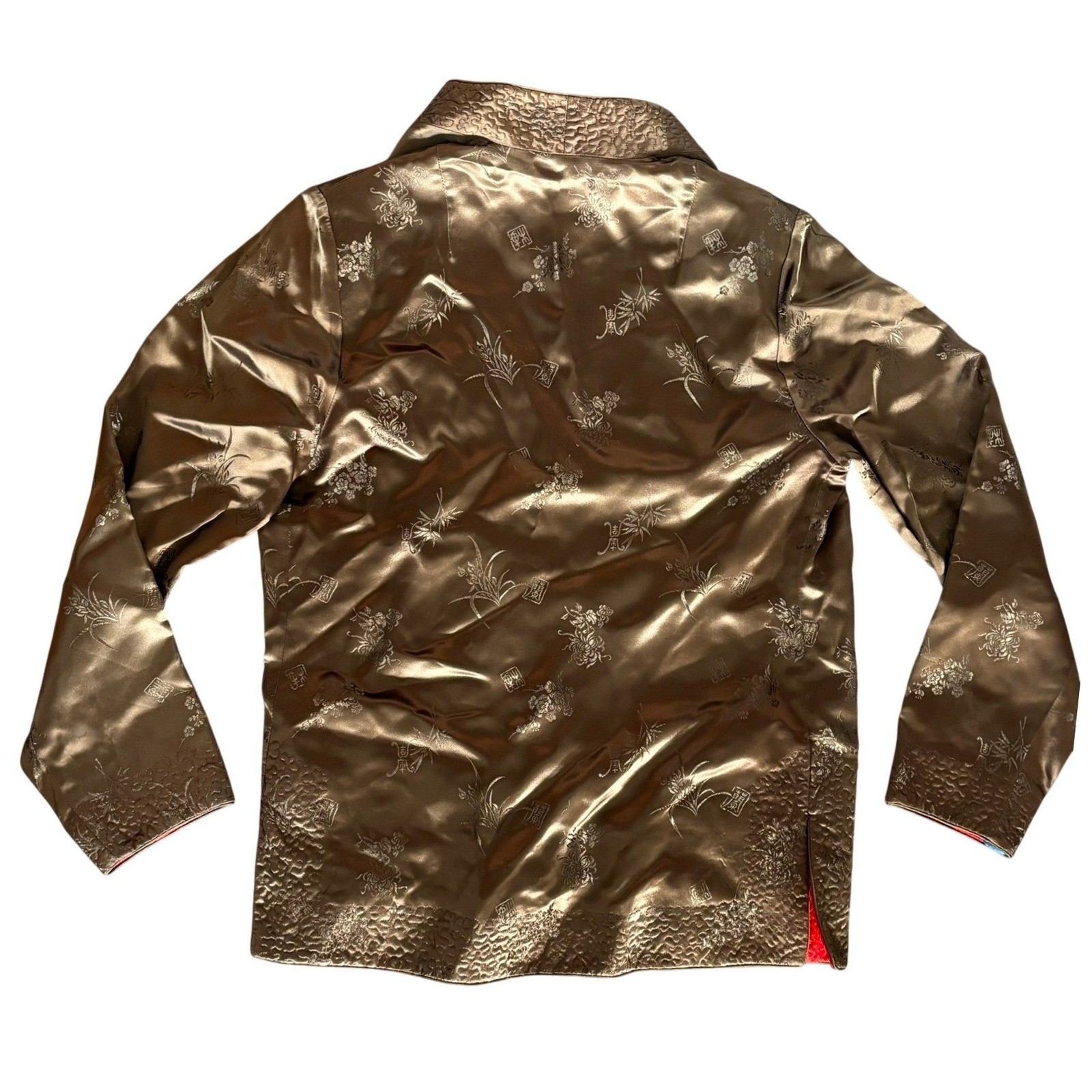 Vtg Peony Brand Satin Chinese Jacket Sz S Reversible Gold Bronze Red Shanghai