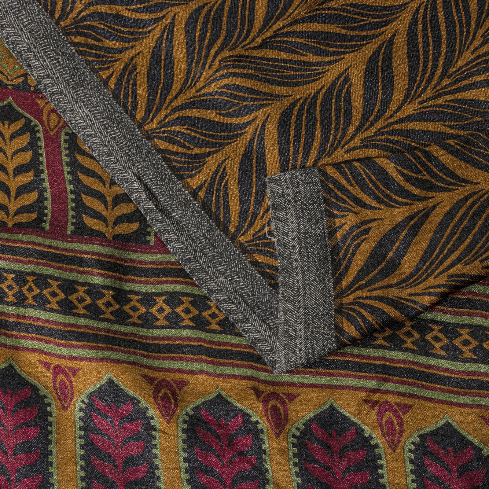 Sanskriti Vintage Soft Brown Pure Woolen Saree Leaf Printed Sari 5.5+Yd Fabric