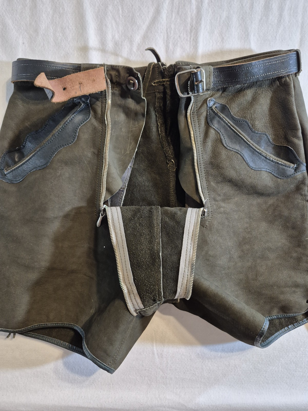 Vintage German Leather Lederhosen Breeches Green Black Octoberfest