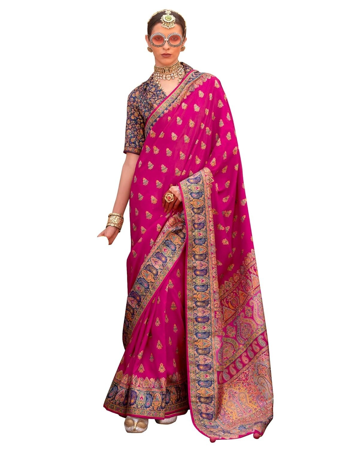 Women’s Silk Blend Ethnic Motif Printed Saree With Unstitched Blouse