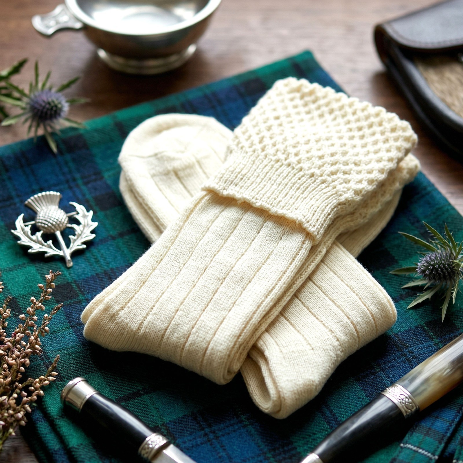 Men Scottish Kilt Hose Bubble Top Off-White Highlander Scottish Hose Accessoires