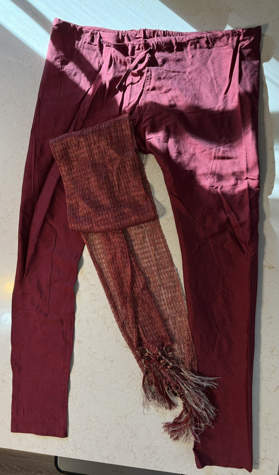 Woman’s Sherwani Beige Gold Maroon Threaded Beaded 10 Pants & Scarf
