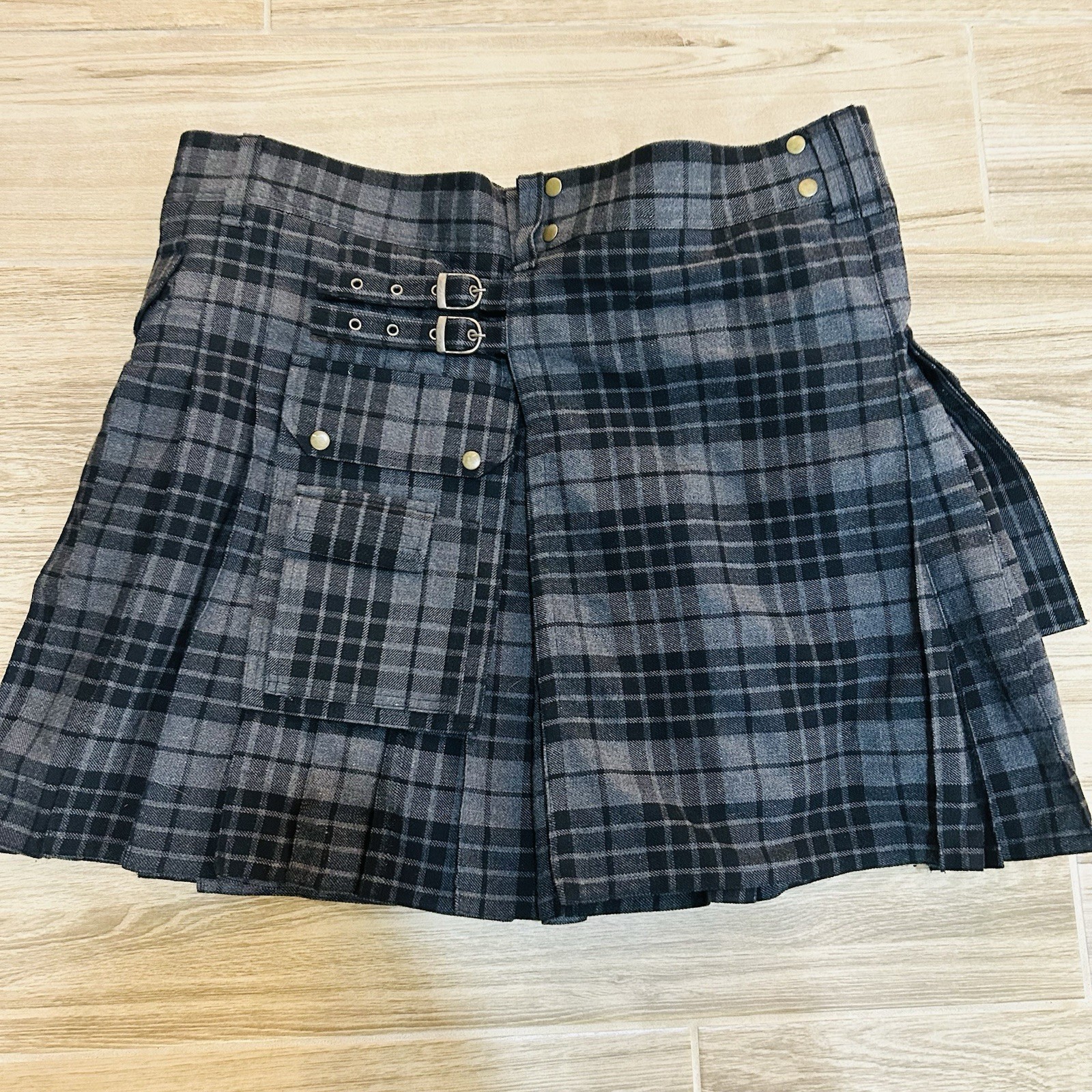 NWOT Got Kilt Gray & Black Plaid Utility Kilt Men’s Size 48