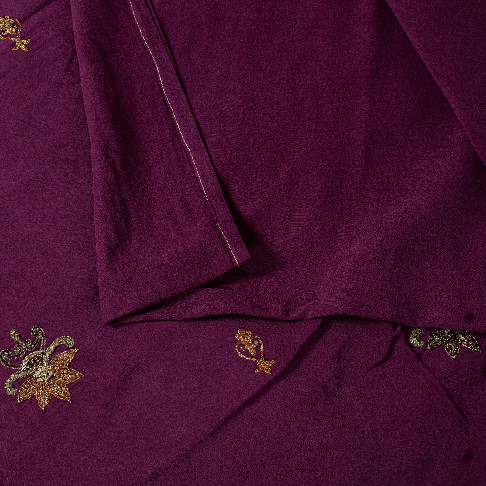 Sanskriti Vintage Wine Pure Crepe Silk Saree Hand Embroidery Zardozi Sari 5.5 Yd