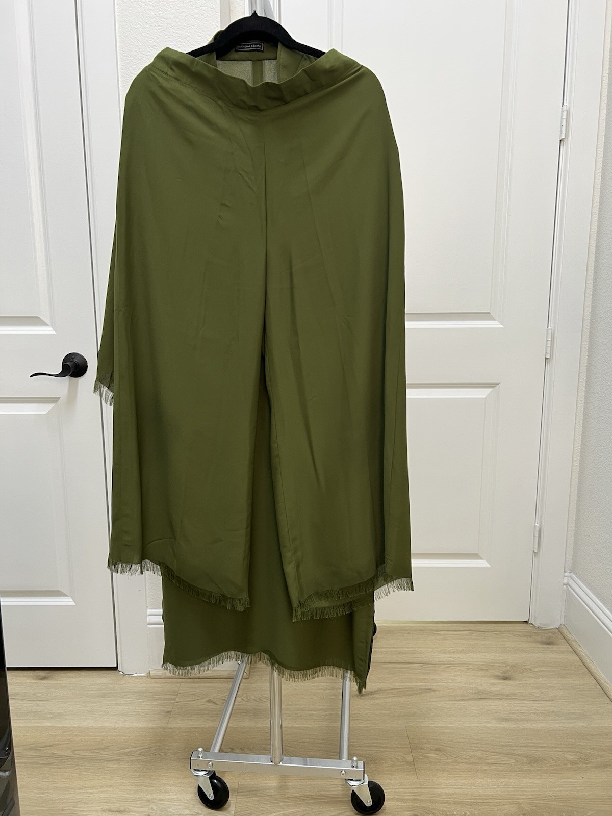 3-PCS Olive Green Georgette Top, Culotte And Printed Silk Dupatta Natasha Kamal