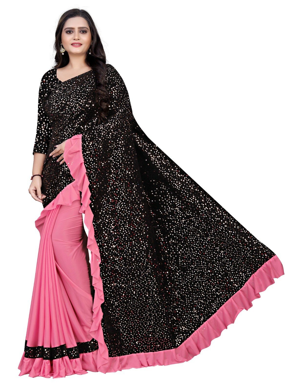 LYCRA HALF HALF SEQUENCE NORMAL SARI WITH UN-STITCHED BLOUSE