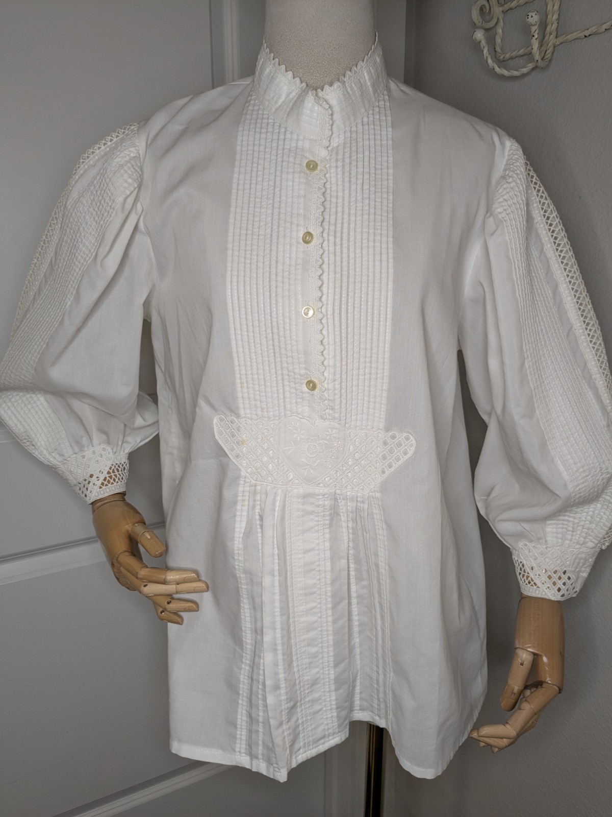 Krüger Dirndl Blouse White Lace Puff Sleeve Pullover EU 42 Oktoberfest