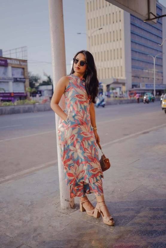 Women Party Wear Cotton Rayon Kurta Pant Set Indian Bollywood Top Tunic Kurti