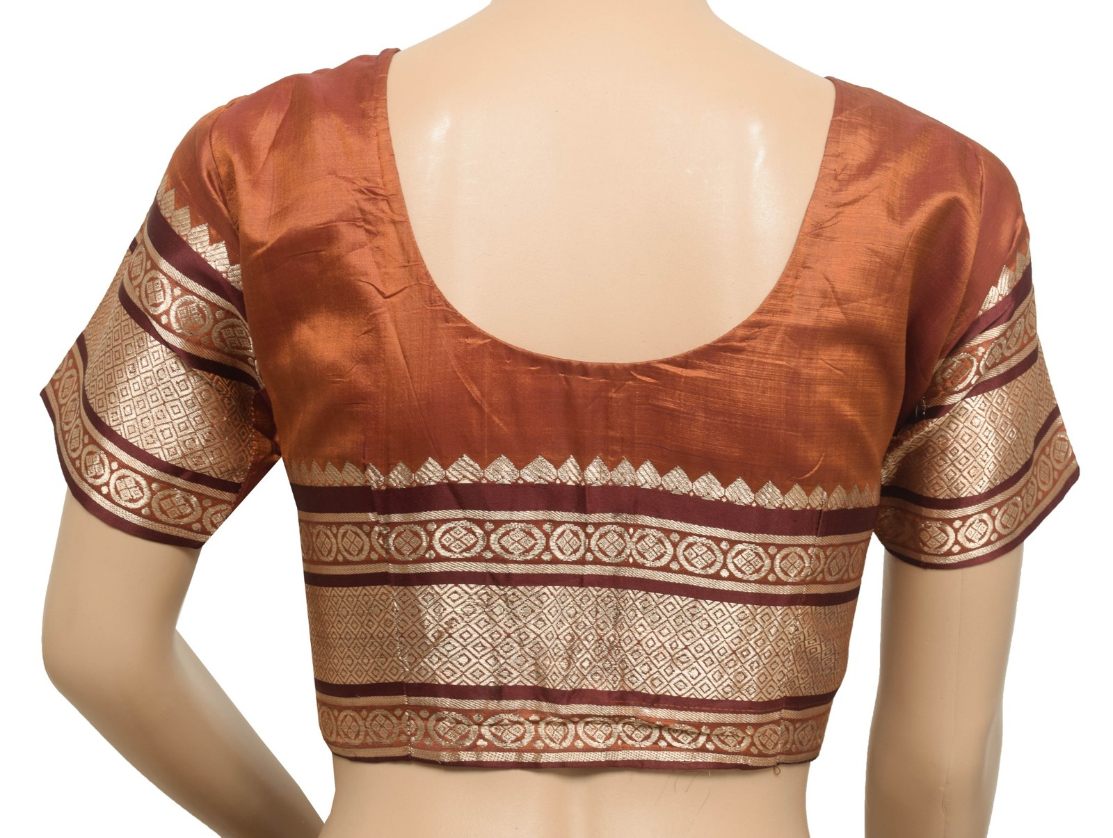 Size 32 Sari Blouse Vintage Rust Readymade Stitched Pure Silk Zari Brocade Choli