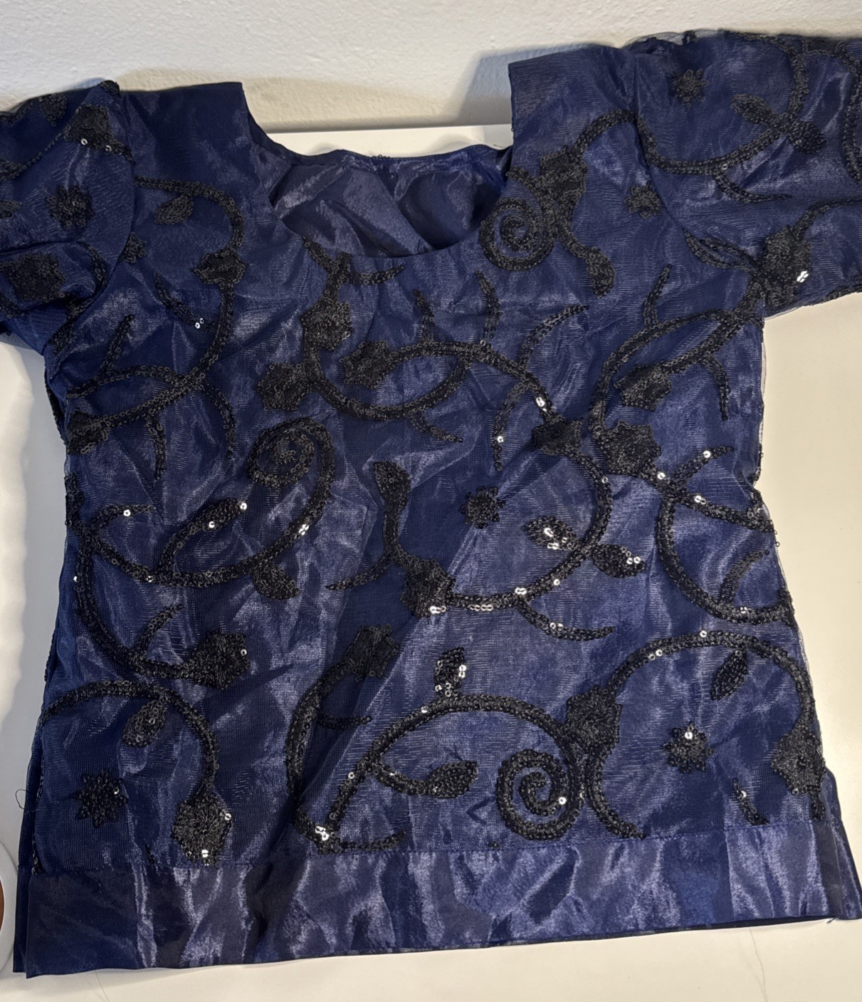 Pakistani/Indian Women Embroidered Saree In Navy Blue And Black For Wedding