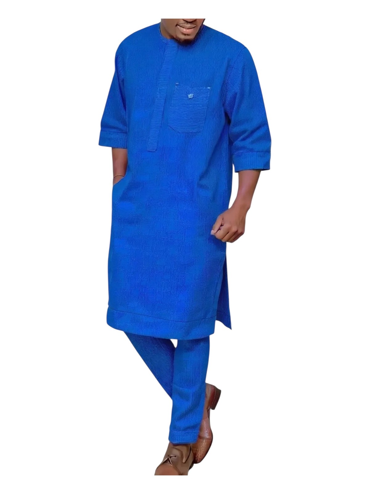 Men,s Classic African Traditional Short Sleeve Shirt and Pant Two Piece