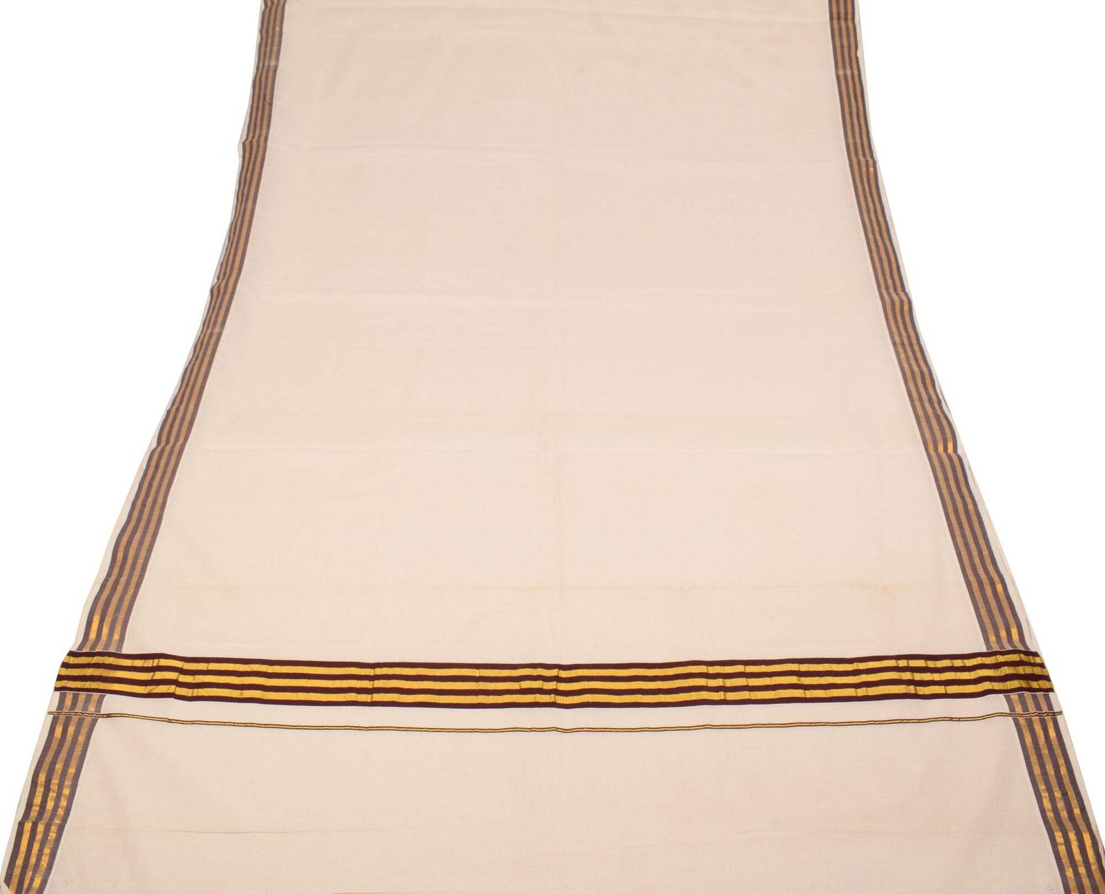 Sushila Vintage Kerala Kasavu Pure Cotton Saree Gold Zari Brocade Beige Sari 6YD