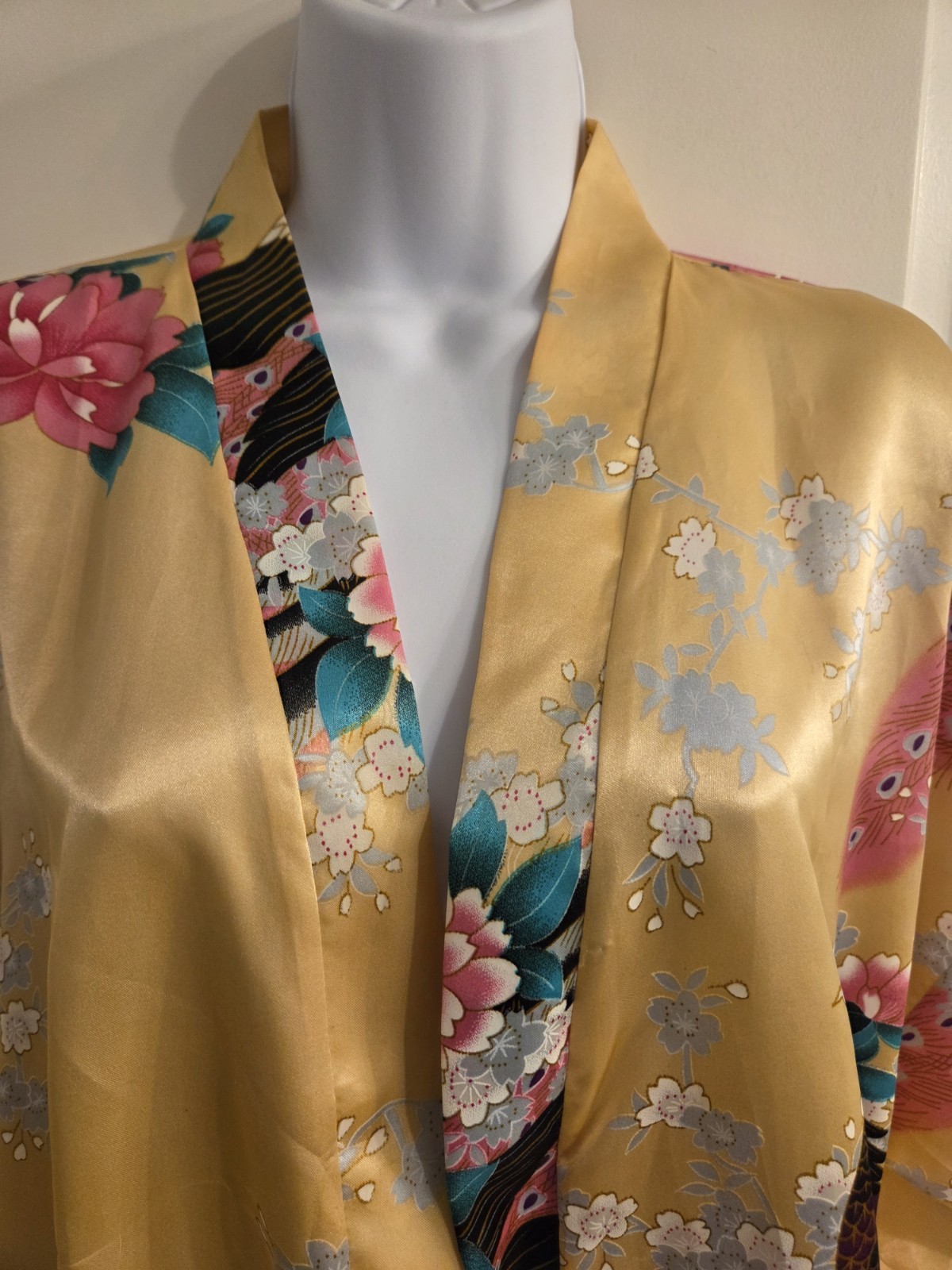 Womens Mei Ye Si Da Silk Kimono One Size Peacock Floral 90’s Vintage