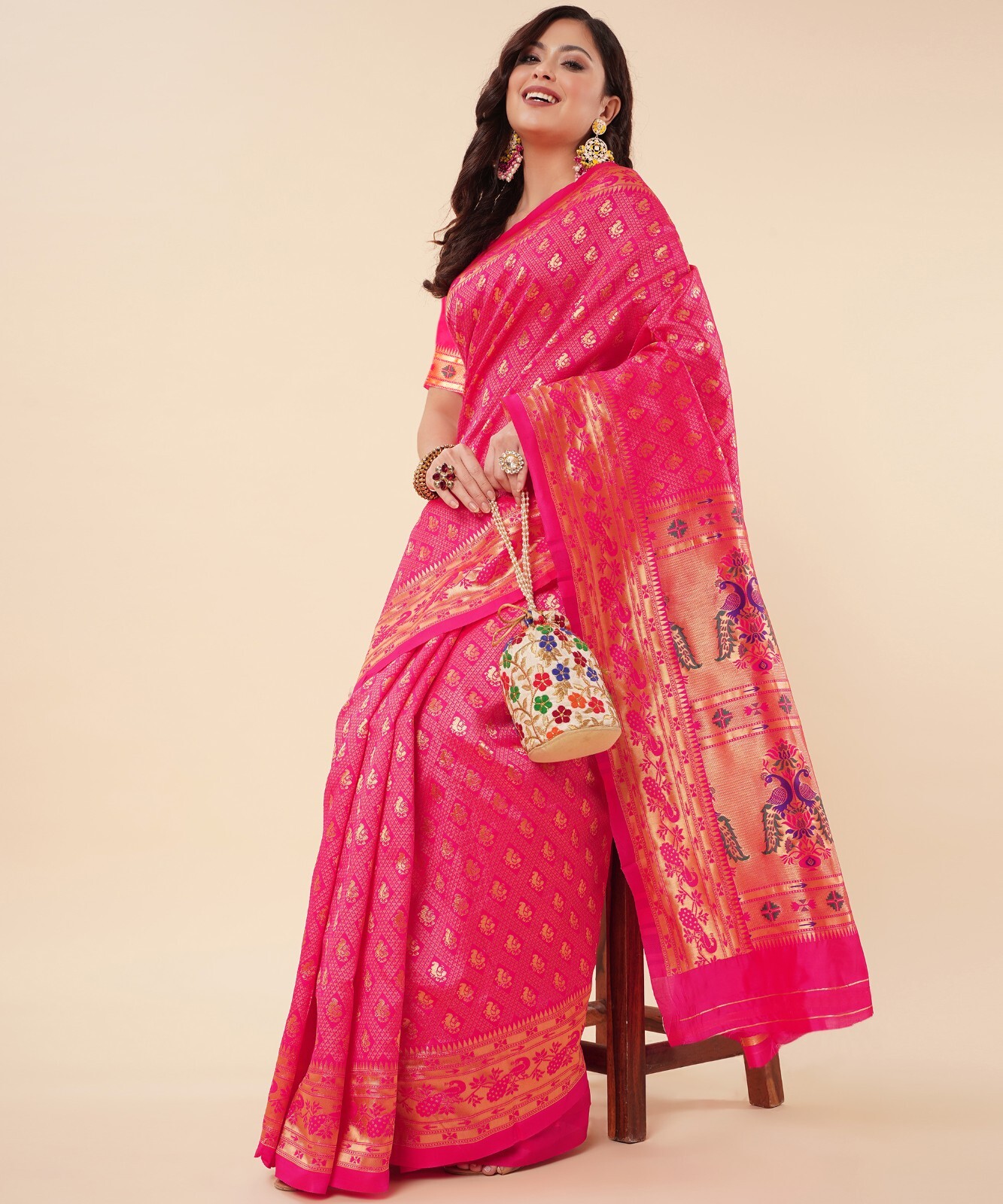 Areca Designer Paithni Square Mor Silk saree blouses women Saree Cut – 5.5 Meter