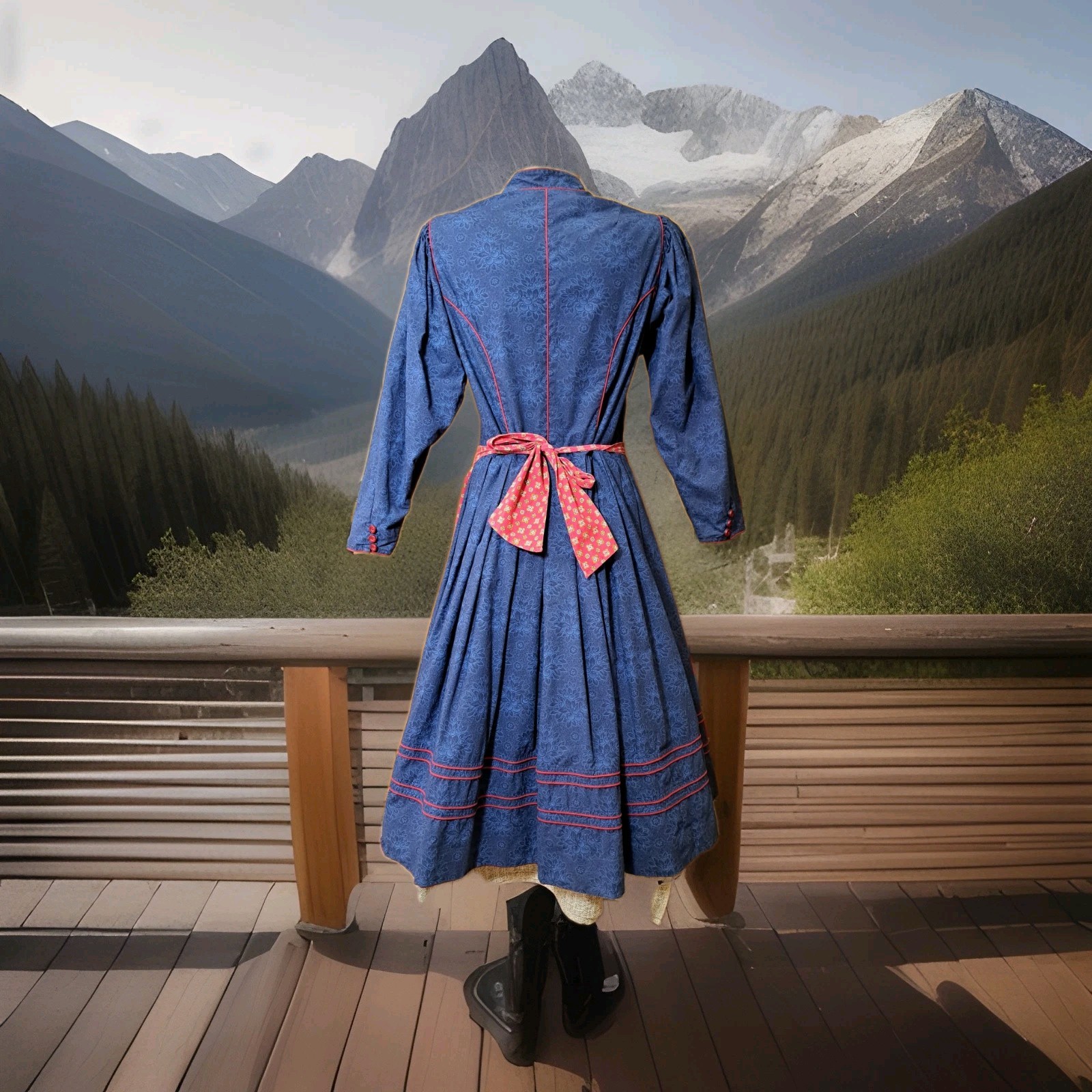 Vtg Isola Trachten Austria Blue Cotton Dirndl Dress Apron Oktoberfest EU44 M/ L
