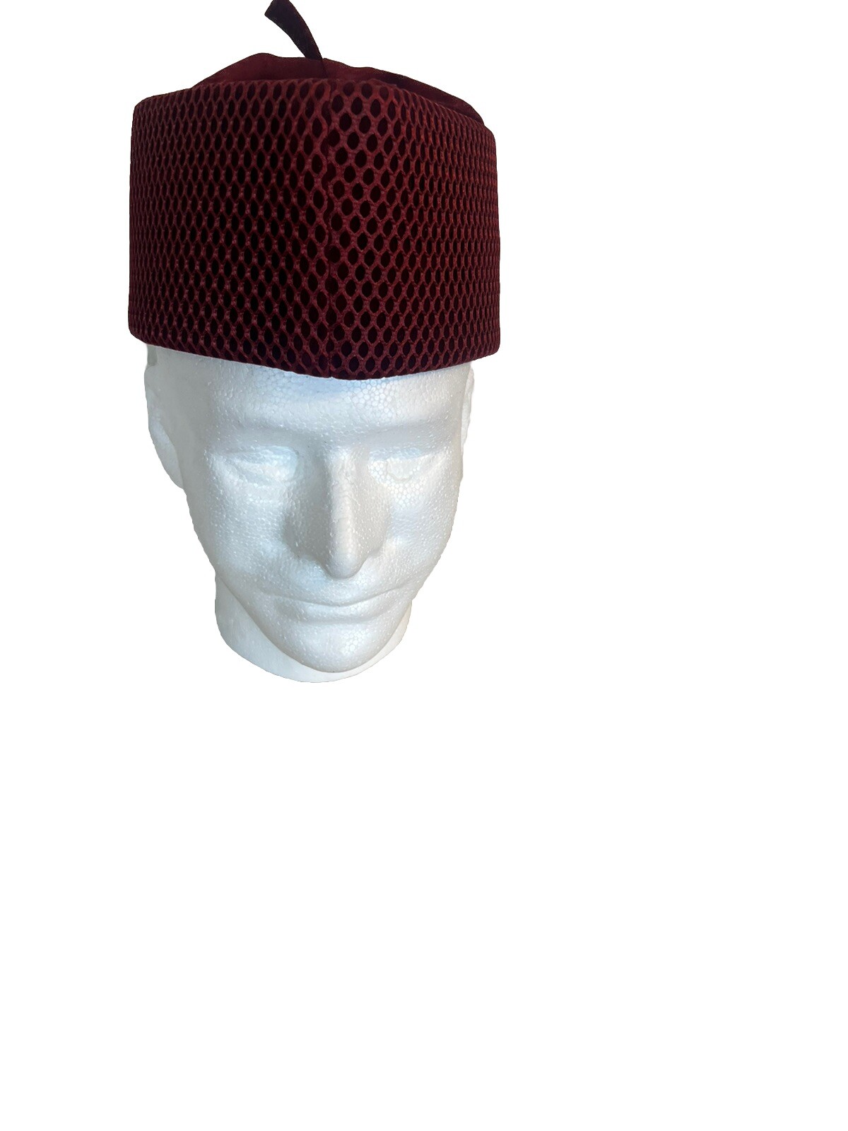 Men’s Dark Red Handmade African Traditional Mesh / Velvet Chieftaincy Hat.