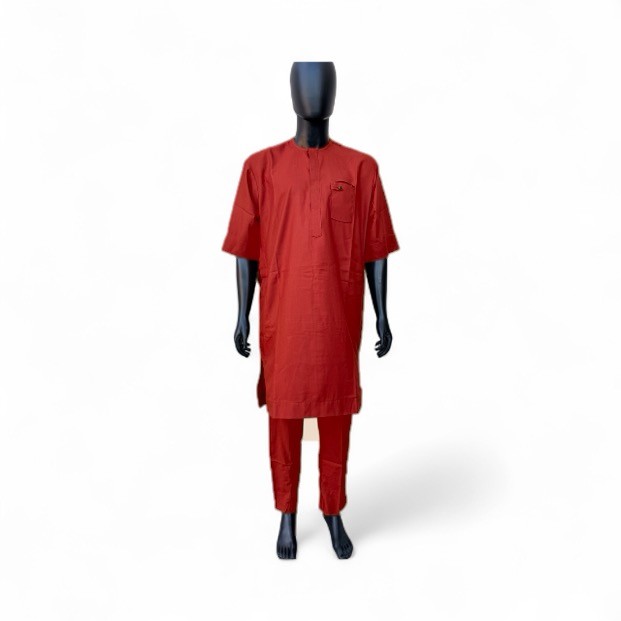 Men,s Classic African Traditional Short Sleeve Shirt and Pant Two Piece