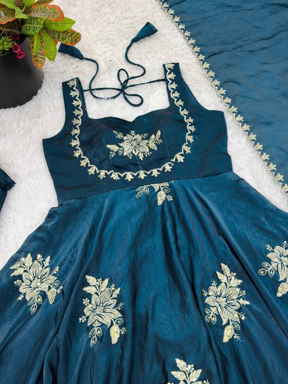 Designer Fandy Silk Anarkali Gown Wedding Reception Party Wear Dress For Women