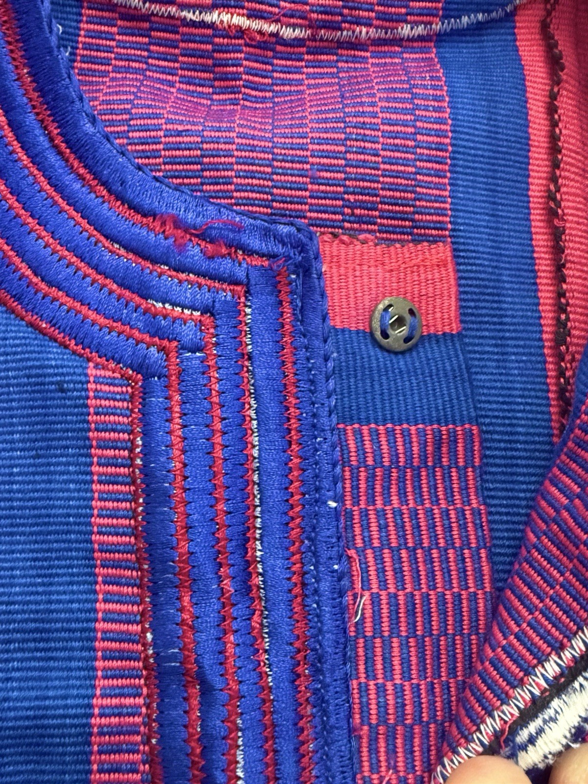 Vintage Dashiki Tunic. Heavy Handwoven Purple Pink Blue Blouse Textile 24×26