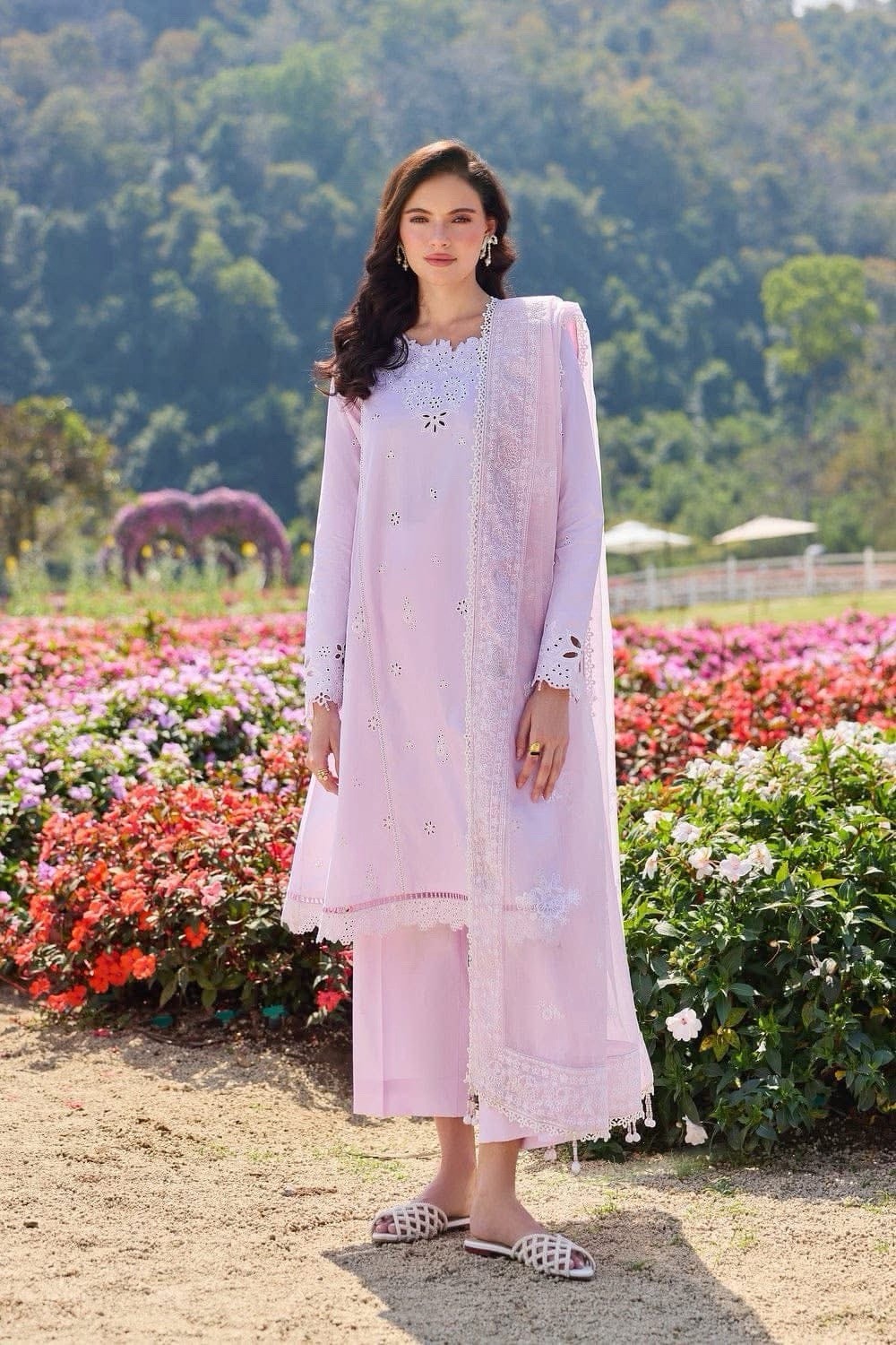 Women’s L Pink Embroidered Cotton Salwar Kameez Suit Set w/ Dupatta 3-Piece