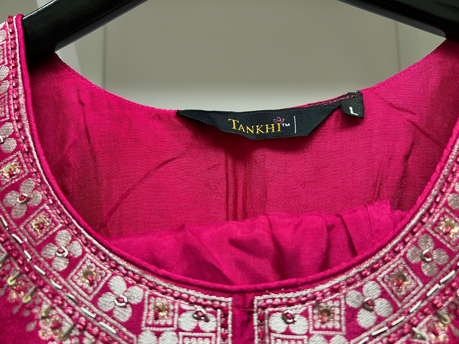 Indian Dress magenta pink color embellished neckline