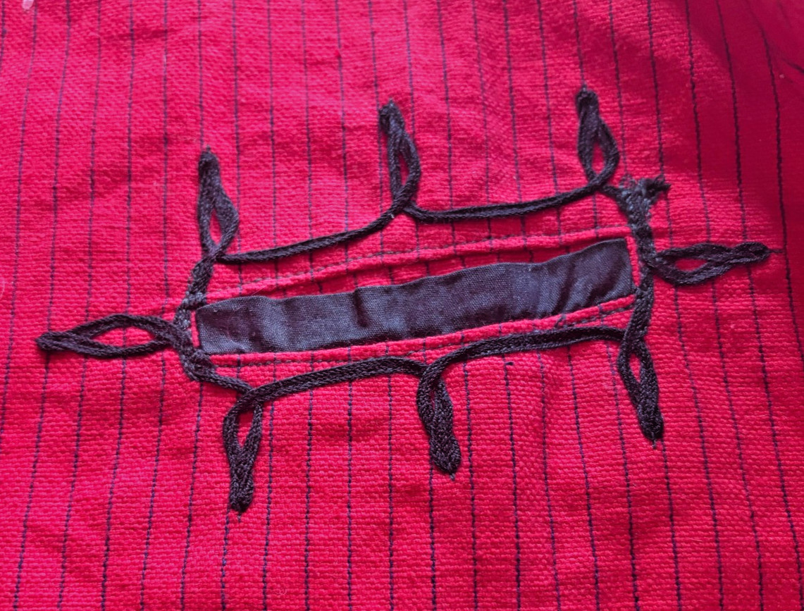 Vintage Guatemalan Red Solola Jacket Hand Woven Embroidered Cotton, Men’s Small