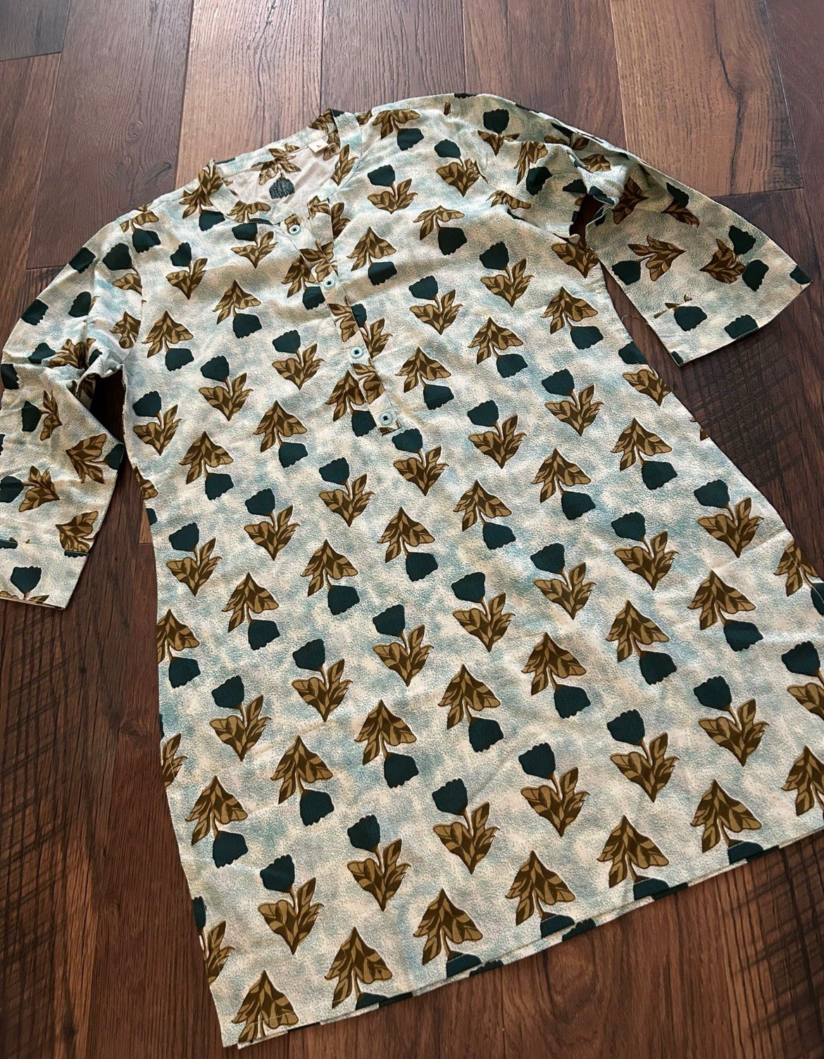 Cream Floral Short Kurti Size Large Readymade- USA Seller