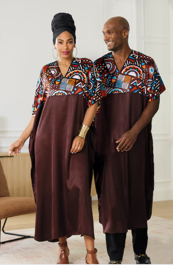 OSFM Ashro Black Zulu Long Satin Afrocentric Multi Unisex Caftan