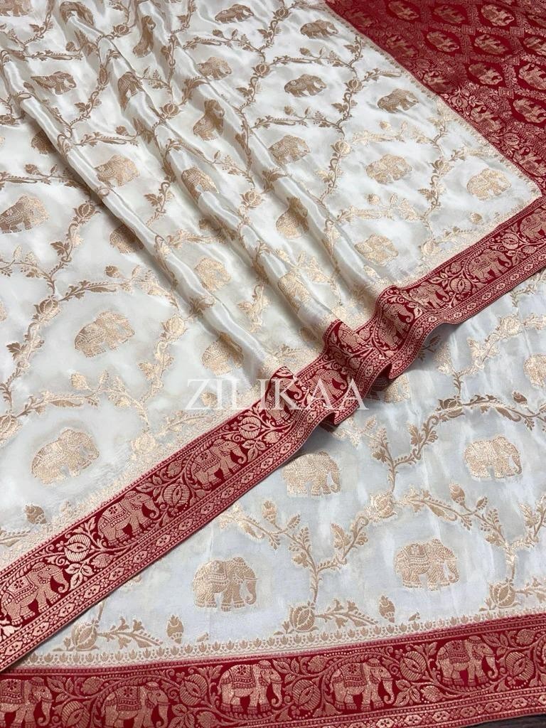 Red & Off-White Pure Silk Saree for Women – Traditional Indian Ethnic Wear