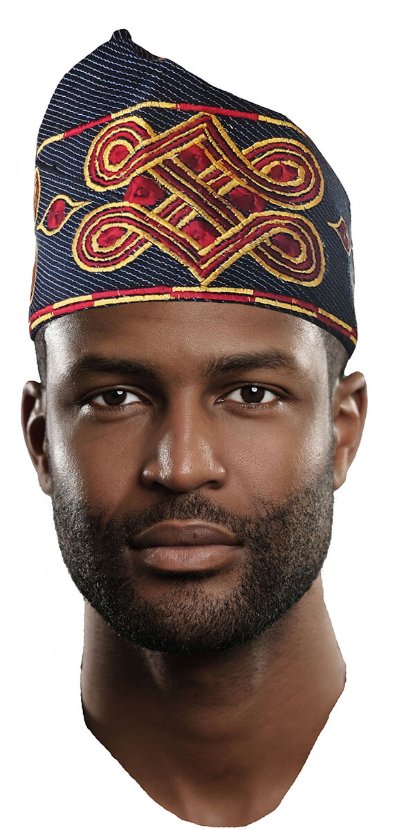Navy-Blue Embroidered African Hand Woven ASO Oke Hat
