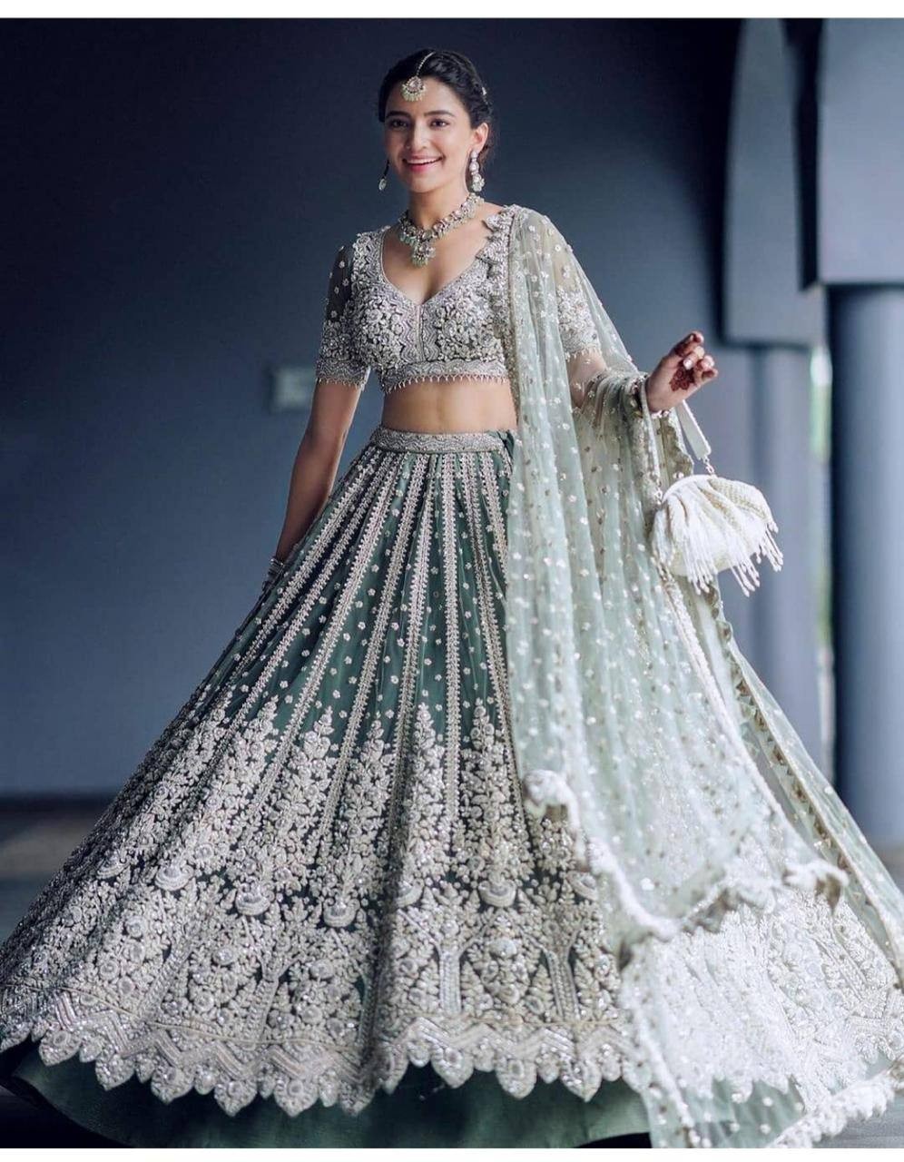 DESIGNER NET LEHENGA CHOLI WITH DUPATTA FOR INDIAN BOLLYWOOD WEDDING PARTY WEAR