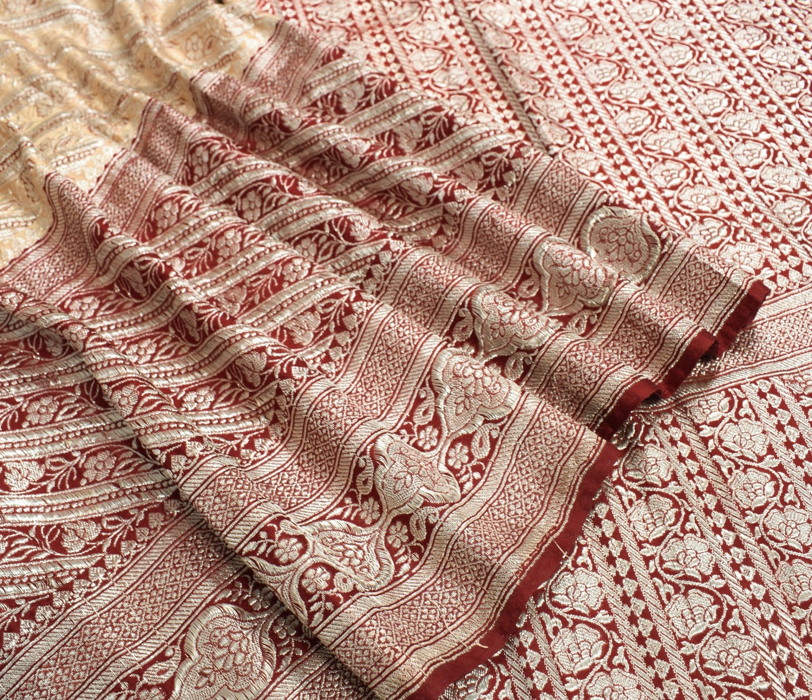 Sushila Vintage Heavy Saree Pure Satin Silk Banarasi Brocade Woven Sari Fabric