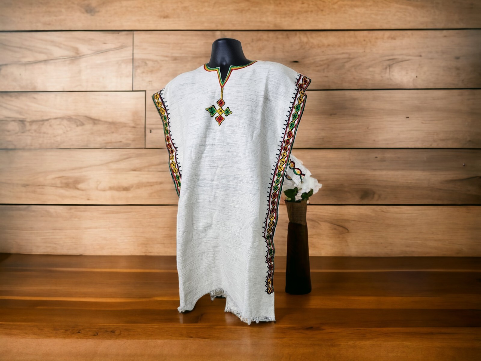 Ethiopian Traditional Embroidered Men’s Shirt Unique Fetele Handmade Top