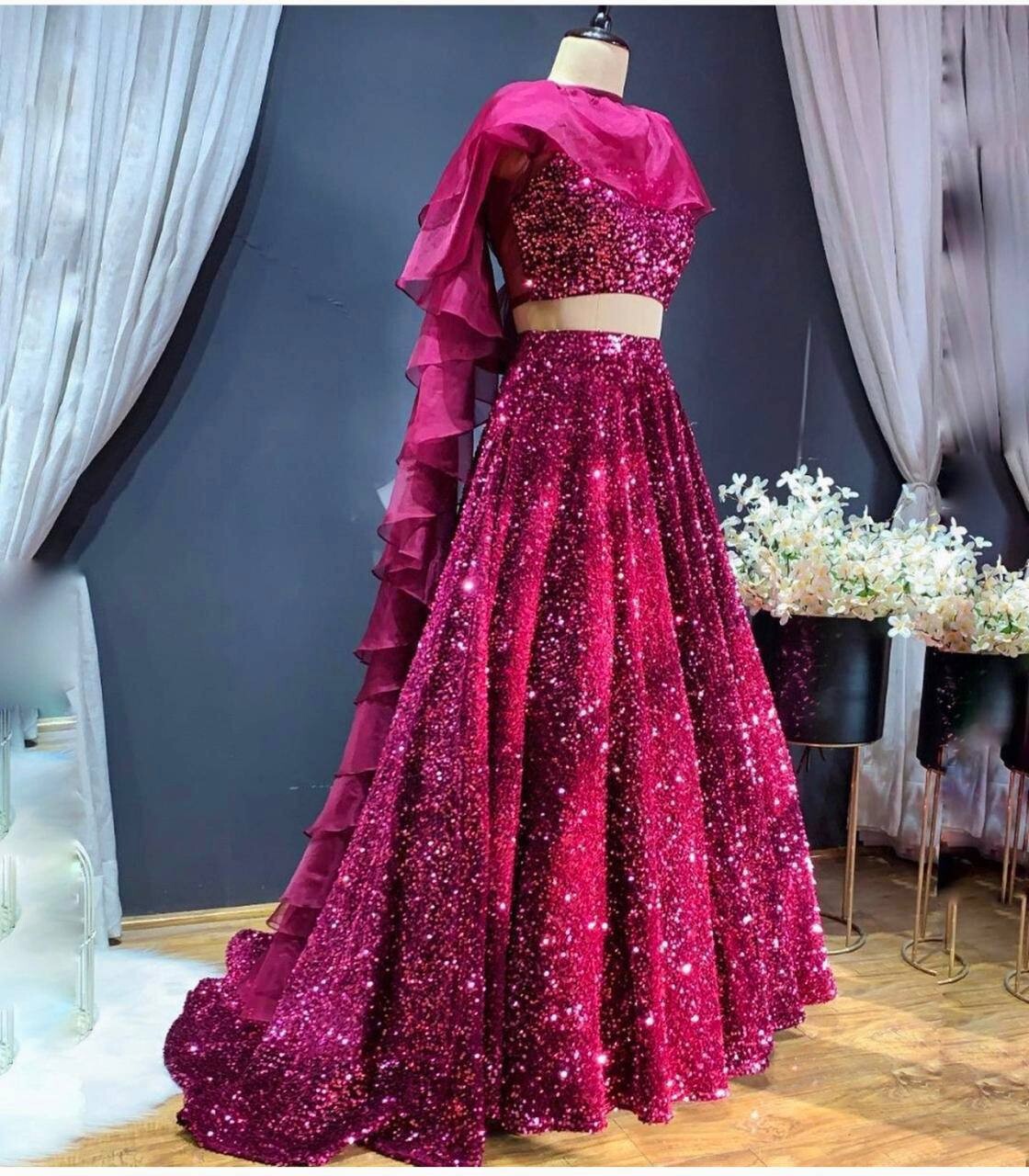 Indian Look Pink Velvet Lehenga Choli And Stylish Blouse For Women Ethnic Wear