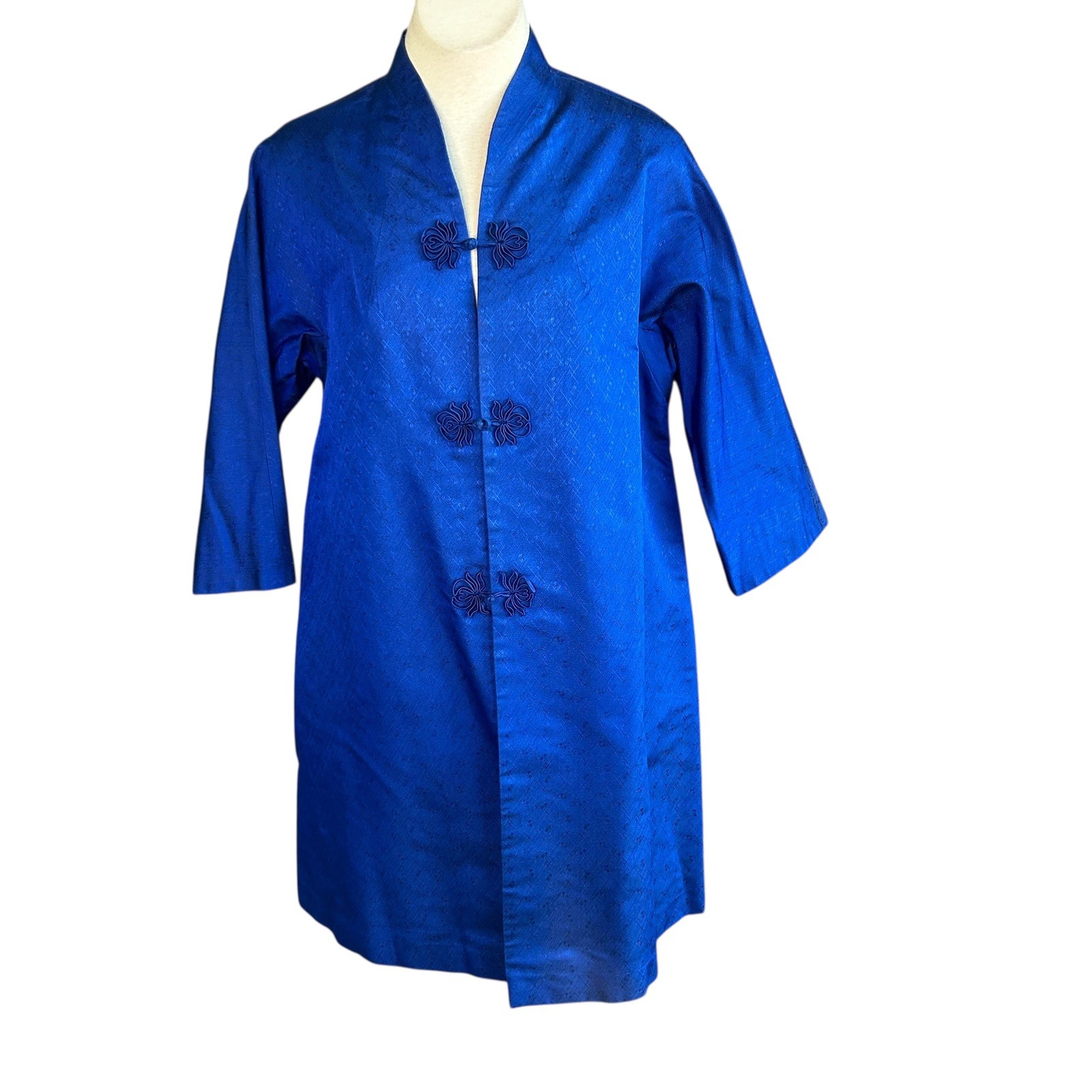 Vintage Asian Chinese Royal Blue Print Kimono Jacket Coat Handmade