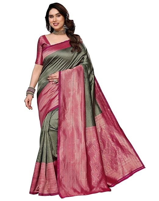 Women’s Banarasi Kanjivaram Art Silk Saree with Blouse Material
