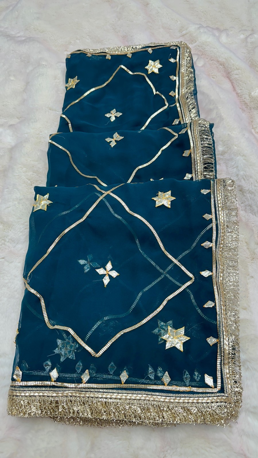 Women Dark Blue Georgette Saree With Kaccha Gotta Work With Unstitched Blouse